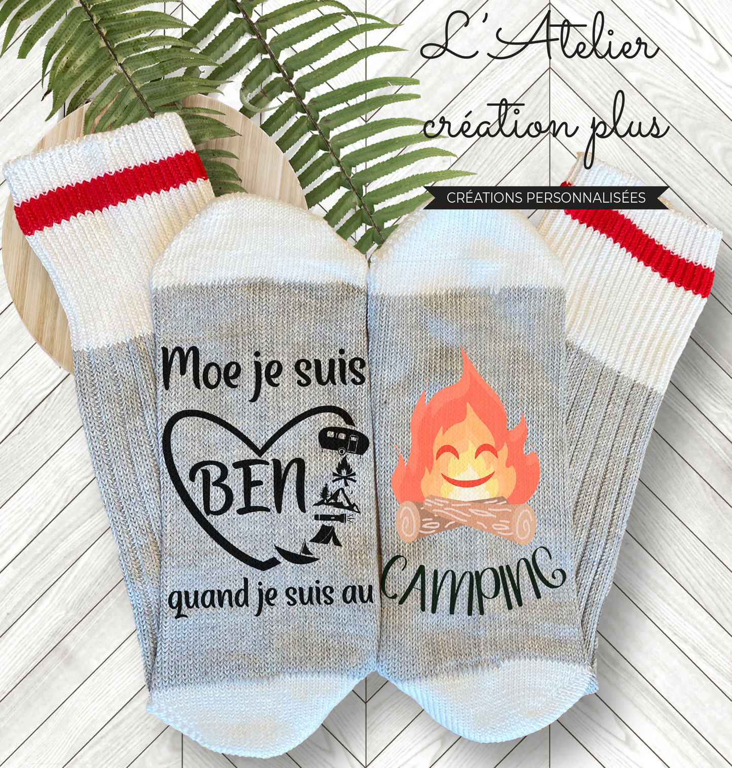 Bas style chalet "Je suis ben au camping"