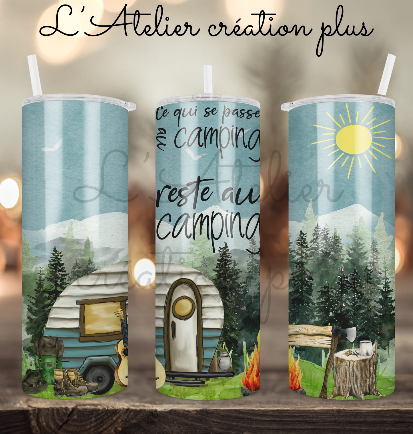 Tumbler 20oz "Ce qui se passe au camping reste au camping"