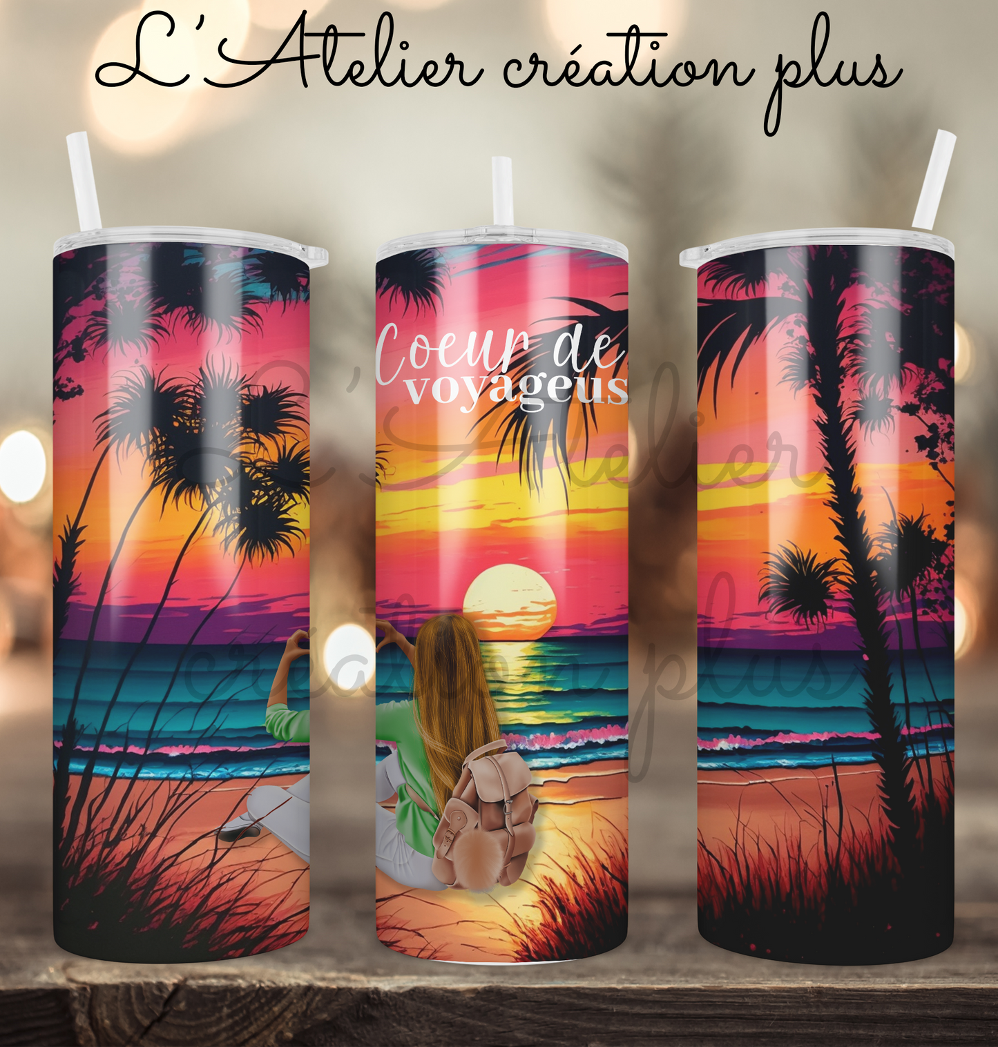 Design Tumbler 20oz "Coeur de voyageuse"