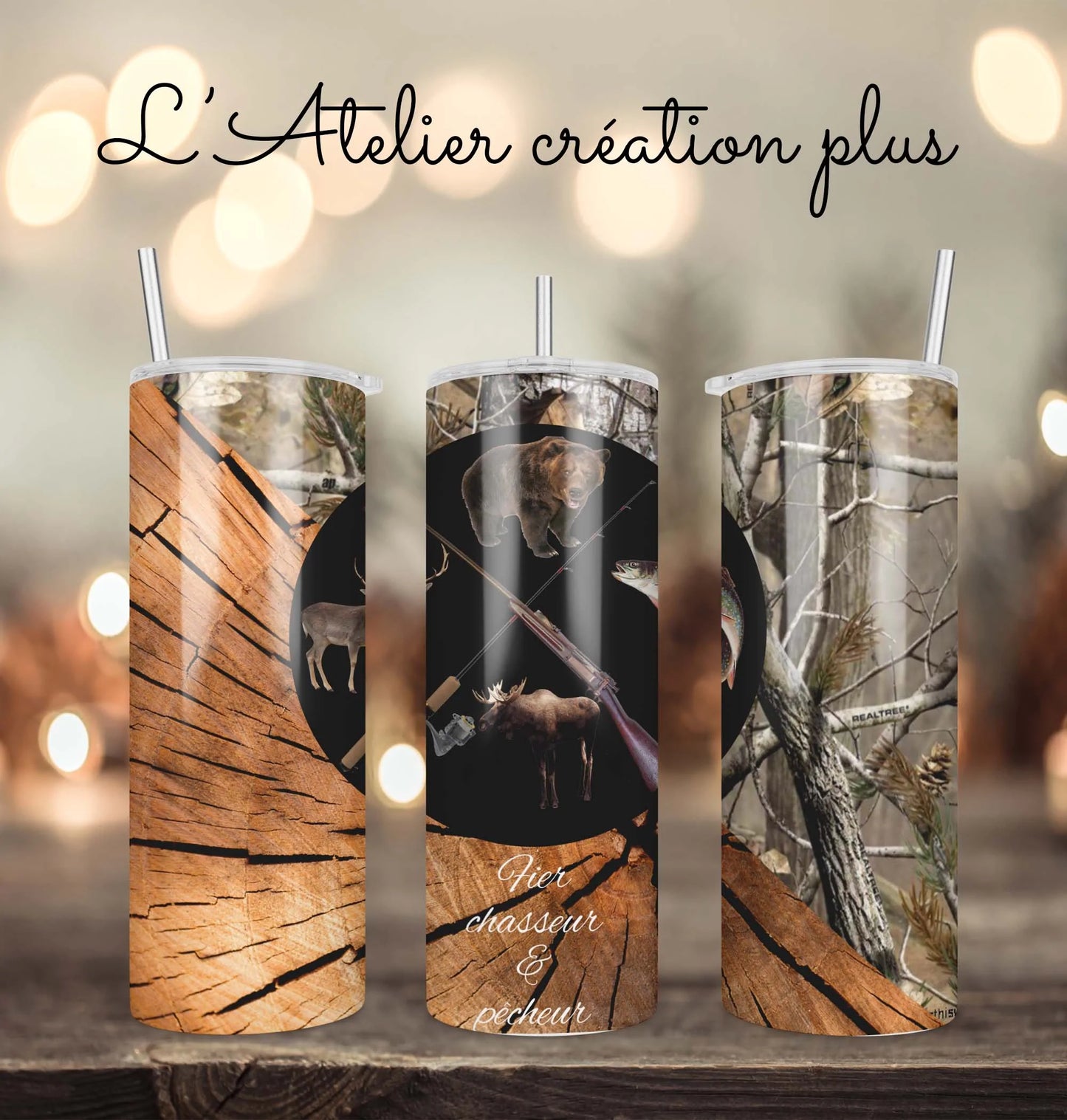 Design Tumbler 20oz "Fier chasseur et pêcheur"