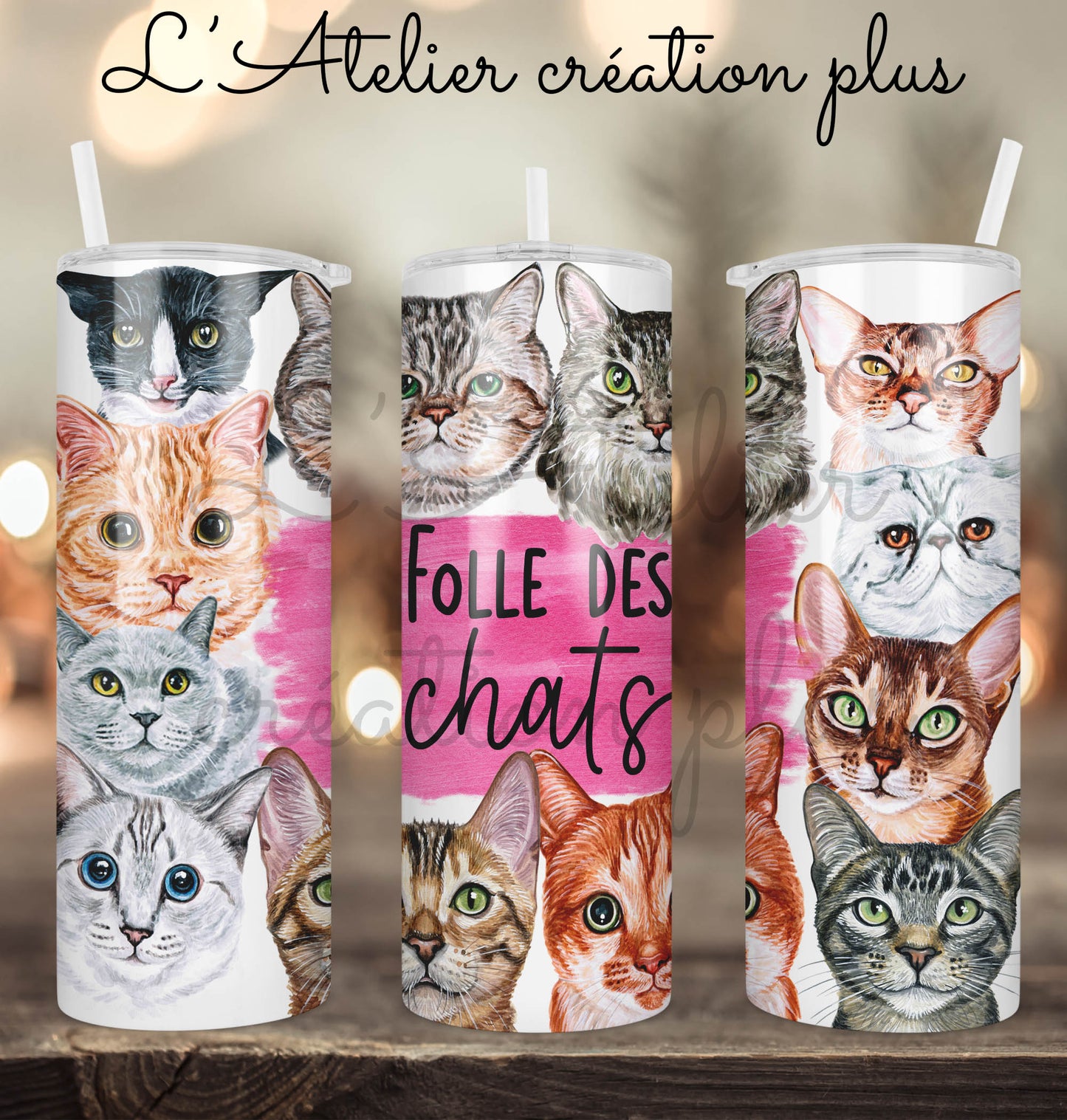 Tumbler 20oz "Folle des chats"