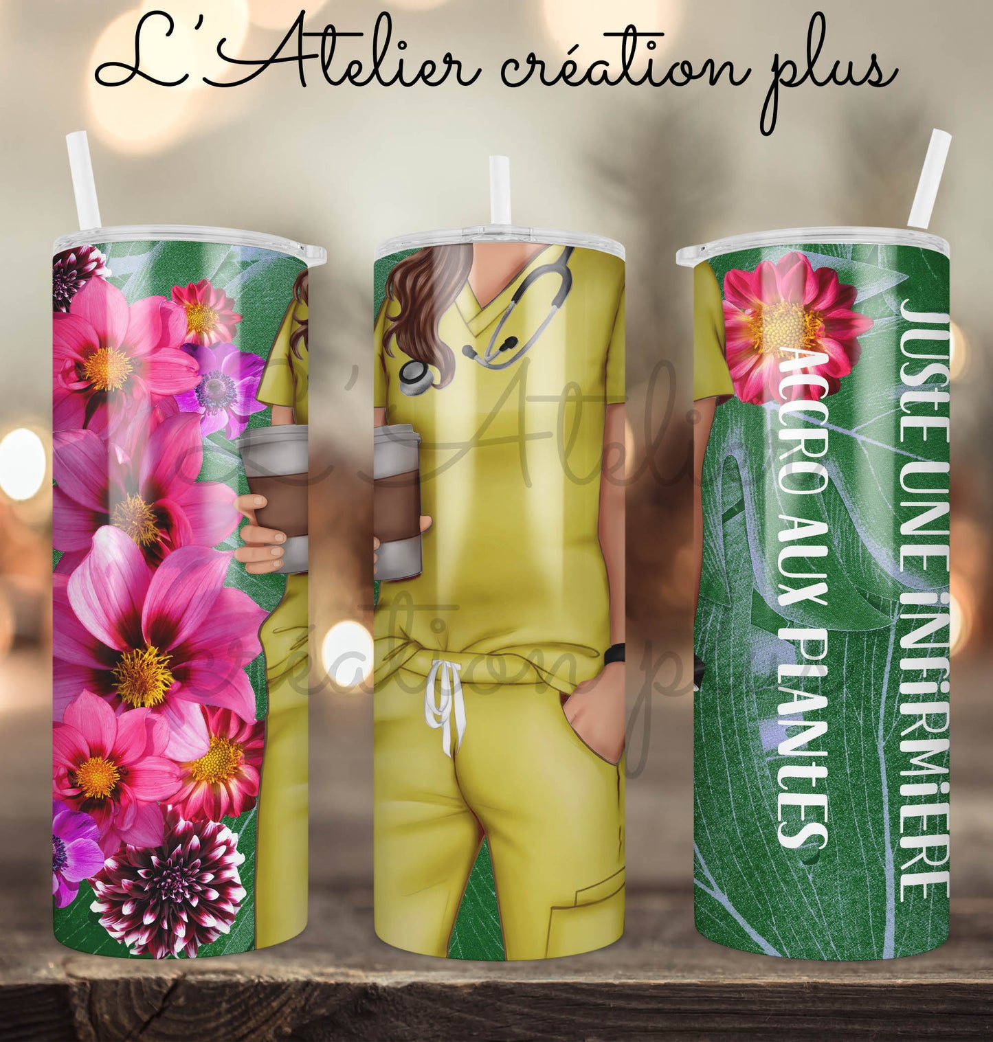 Tumbler 20oz "Infirmière accro aux plantes"
