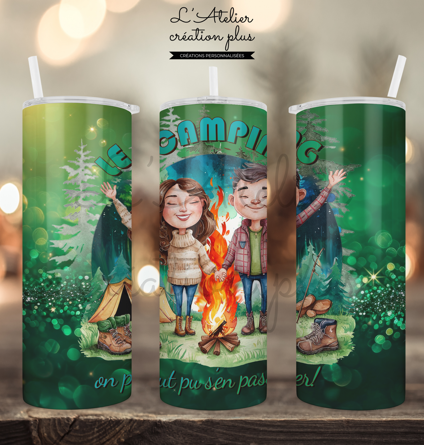 Design Tumbler 20oz "Le camping on peut pu s'en passer"