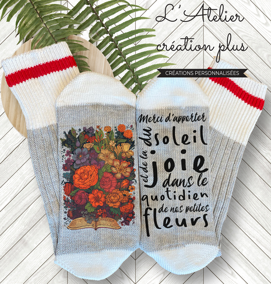 Bas style chalet "Merci d'apporter du soleil et de la joie dans le quotidien de nos petites fleurs"