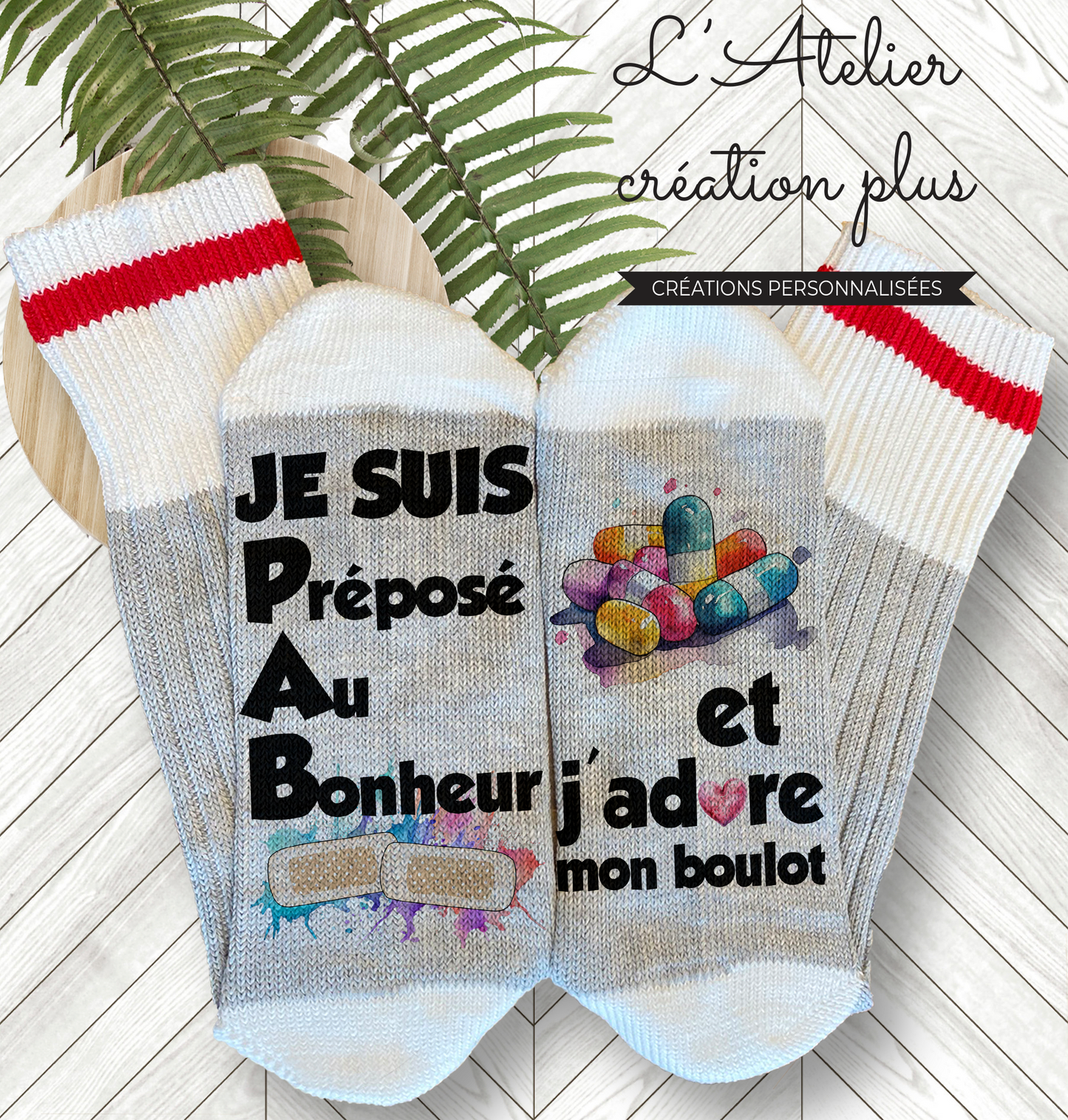 Bas style chalet "Préposé au bonheur"