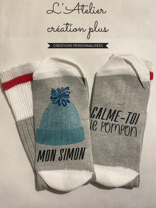 PAP Bas style chalet "Calme-toi le pompon mon Simon"
