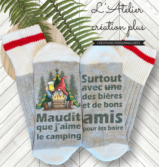 Bas style chalet "Maudit que j'aime le camping"