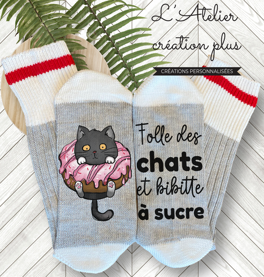 Bas style chalet "Folle des chats et bibitte à sucre"