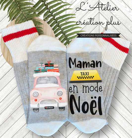 Bas style chalet "Maman taxi en mode Noël"