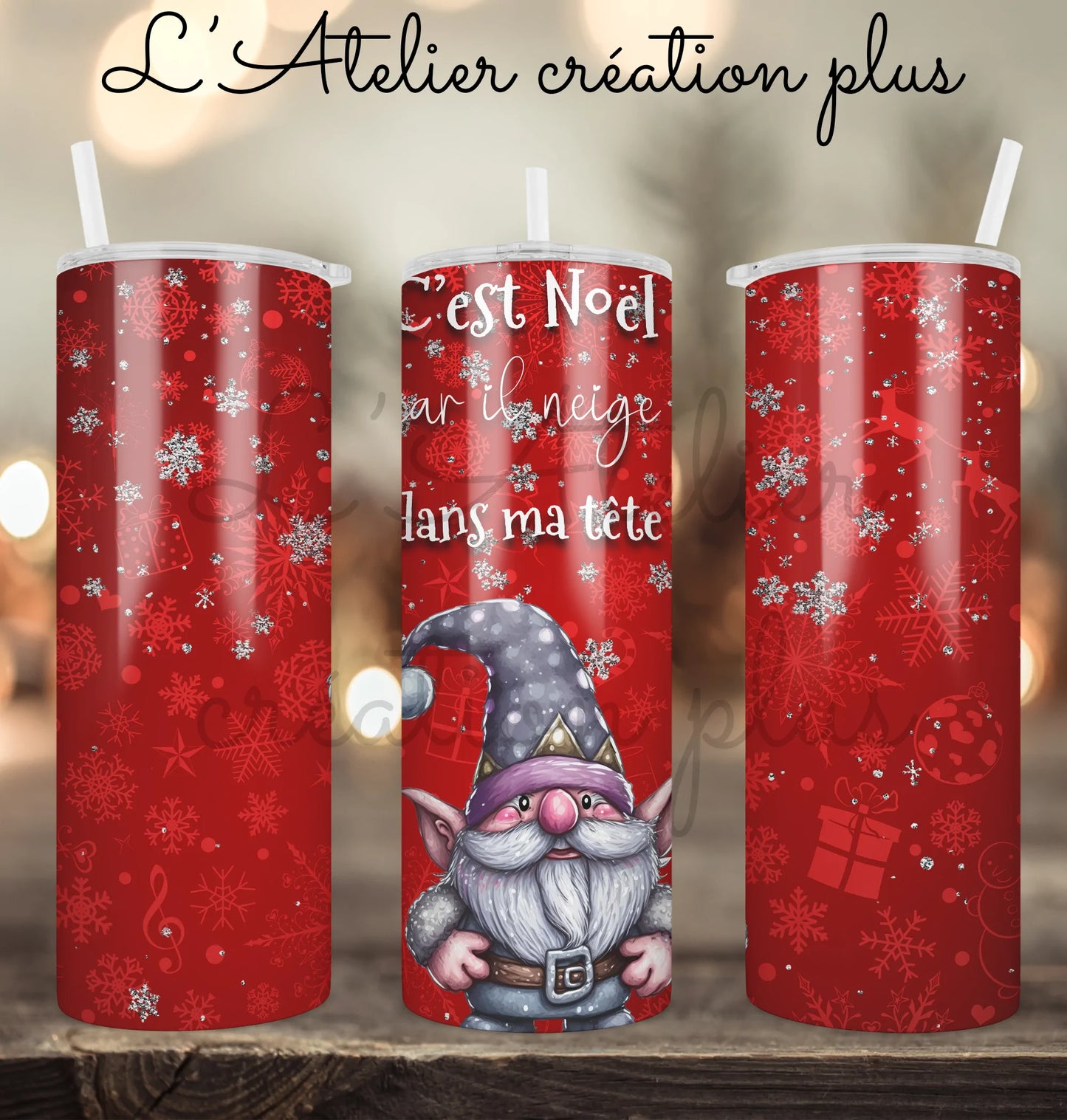 Design Tumbler 20oz "C'est Noël car il neige dans ma tête"