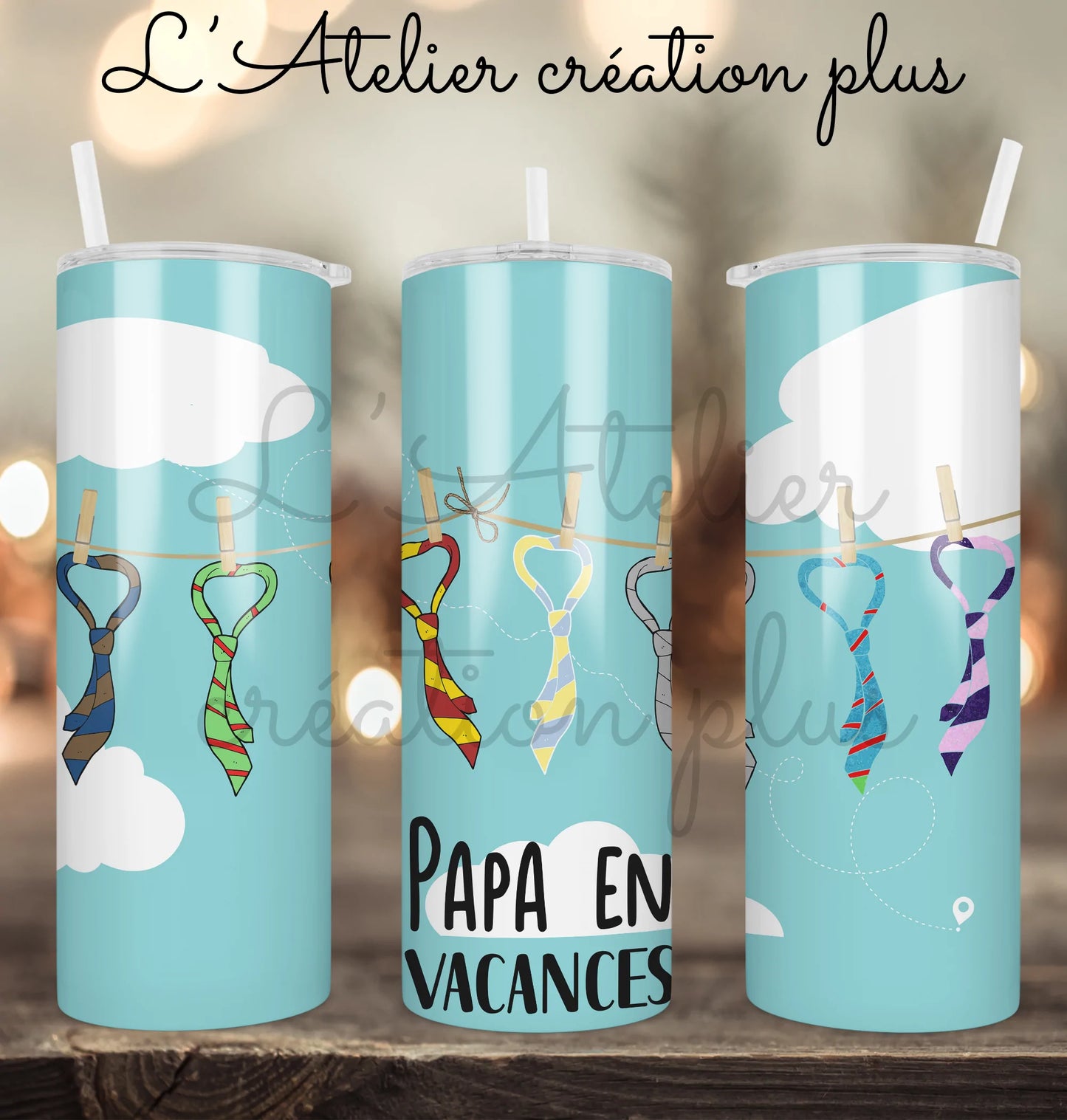 Design Tumbler 20oz "Papa en vacances"